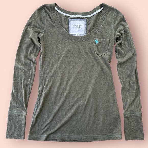 Y2K Abercrombie & Fitch Long Sleeve Top Medium Moose Logo Elena Gilbert Grunge - Picture 1 of 4